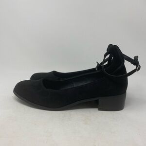 Women's Mata Black Suede Ankle Strap Round Toe Shoes 10